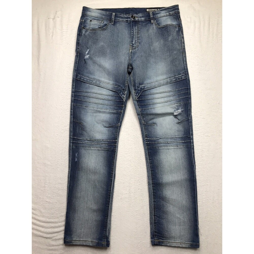 SOUTHPOLE Jean Men 36x30 Skinny Moto Distressed Stretch Denim Skate Biker